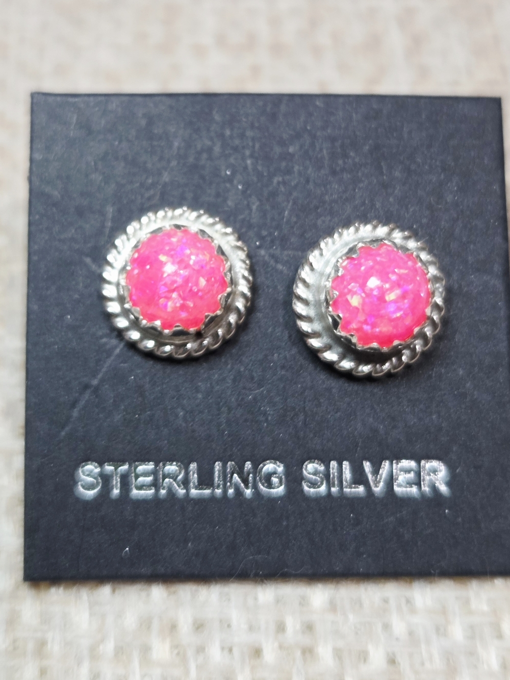 Sterling Silver Pink Druzy Opal Round Stud Earrings Native Made